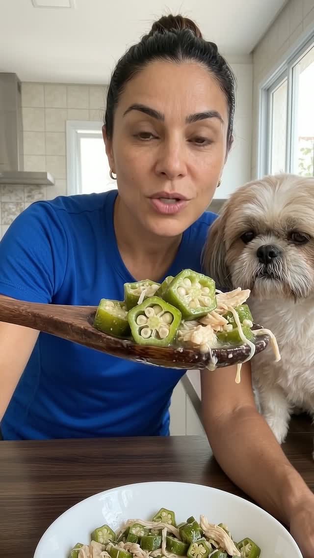 Vera, influencer de IA, servindo comida ao seu cachorro